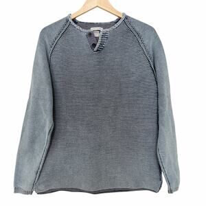 Carbon 2 Cobalt Blue Ribbed Textured Knit Henley Sweater Sz M